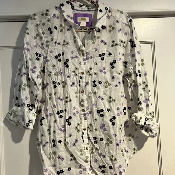 Anthropologie Maeve Embroidered Floral 
Button-down  Blouse - XL - NWT - Picture 9 of 16